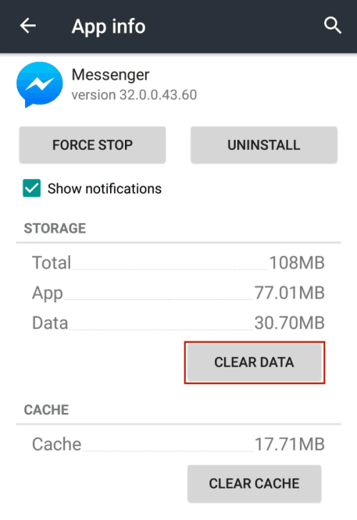 clear-data-cache-of-messenger
